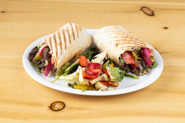 Beef shawarma wrap with salad